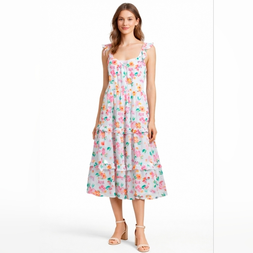 J. Crew Floral Print Midi Tiered Dress Size Small